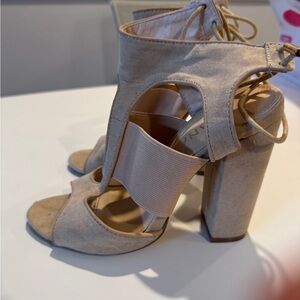 Elegant Beige Block Heel Sandals